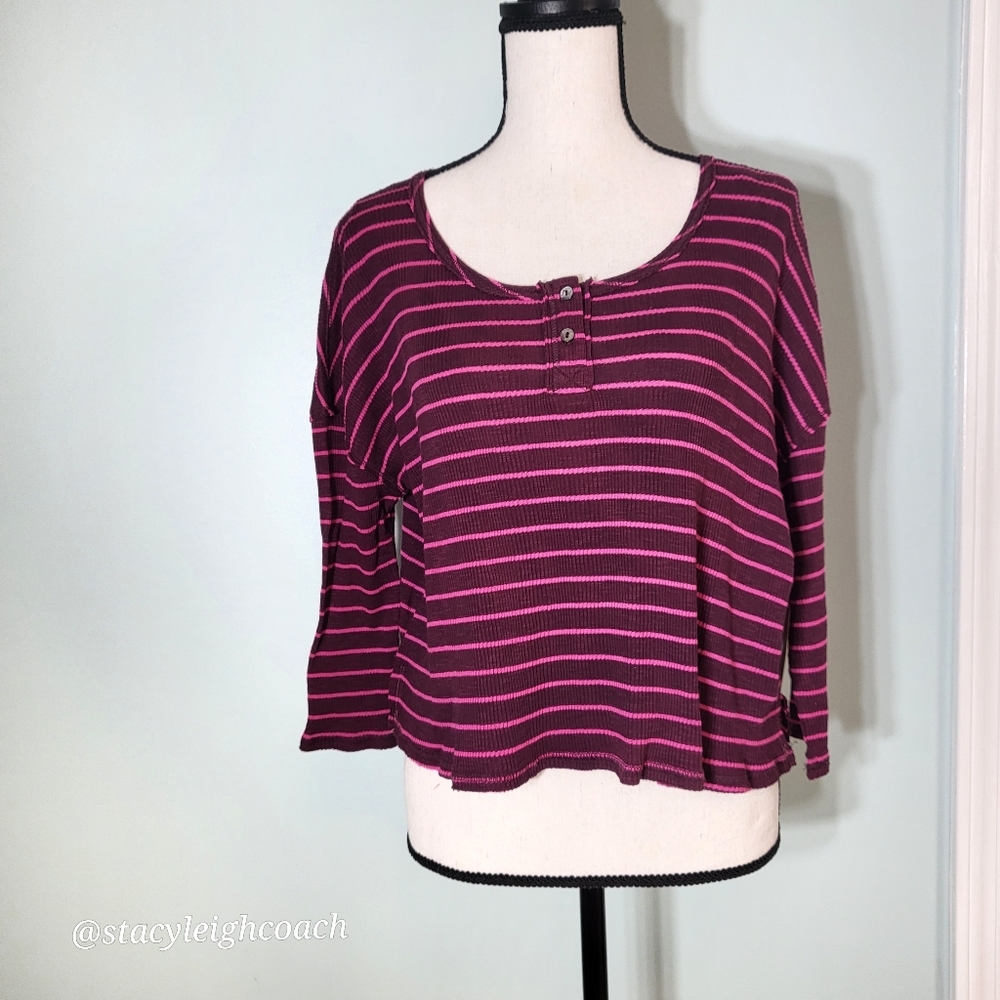 Free People Womens Shirt Long Sleeve Small Pink Plumberry Top